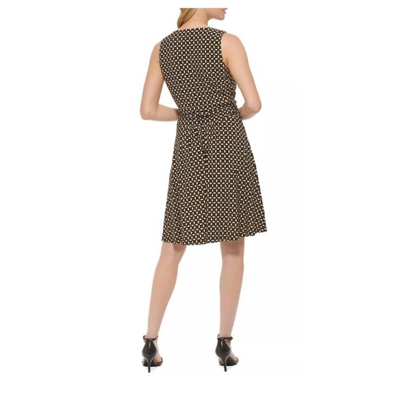 Tommy Hilfiger Black Beige Geometric Print Dress Size 14 Summer‎ Office Career - Picture 4 of 12
